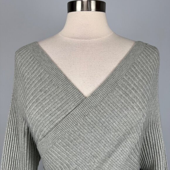 Womens Gray Batwing Sleeve Wrap Sweater Dress Belted Cutout Back size Large - Picture 7 of 15